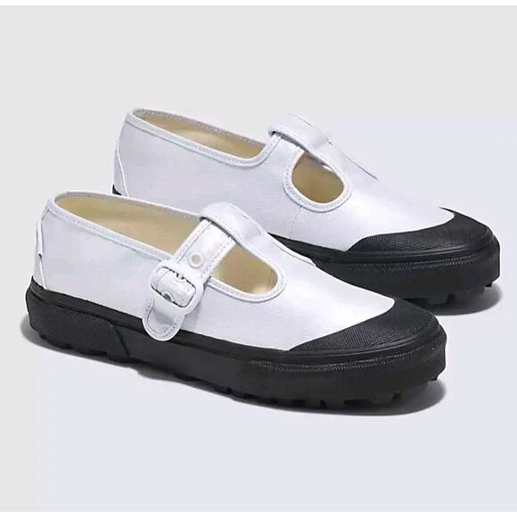 Vans Black White Shimmery Canvas Classic Mary Jane T-Strap Sneakers Size 8 - Picture 1 of 9